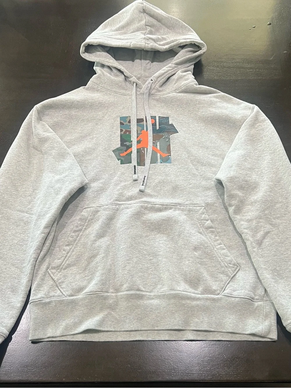Jordan Light Gray Pullover Hoodie with Camo & Orange Jumpman